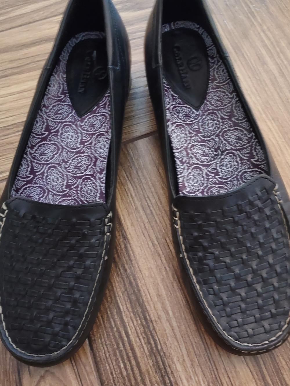 Cole Haan Black Woven Leather Women's Slip-On Loafers: 8.5M